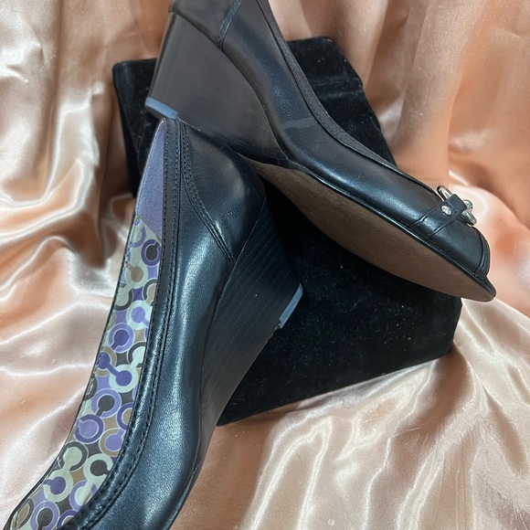 Coach "Stella" Black Open Toe Wedges Peep Toe - Size 9 1/2” - Cute Offic… - Picture 7 of 13